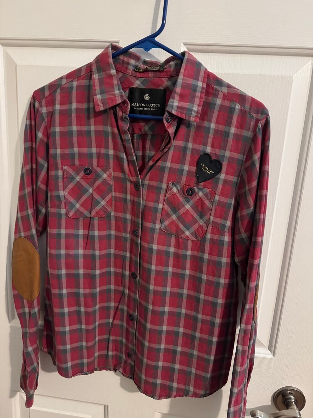 Maison Scotch Women's La Femme Selon Marie Plaid Cotton Button Down Shirt Red S